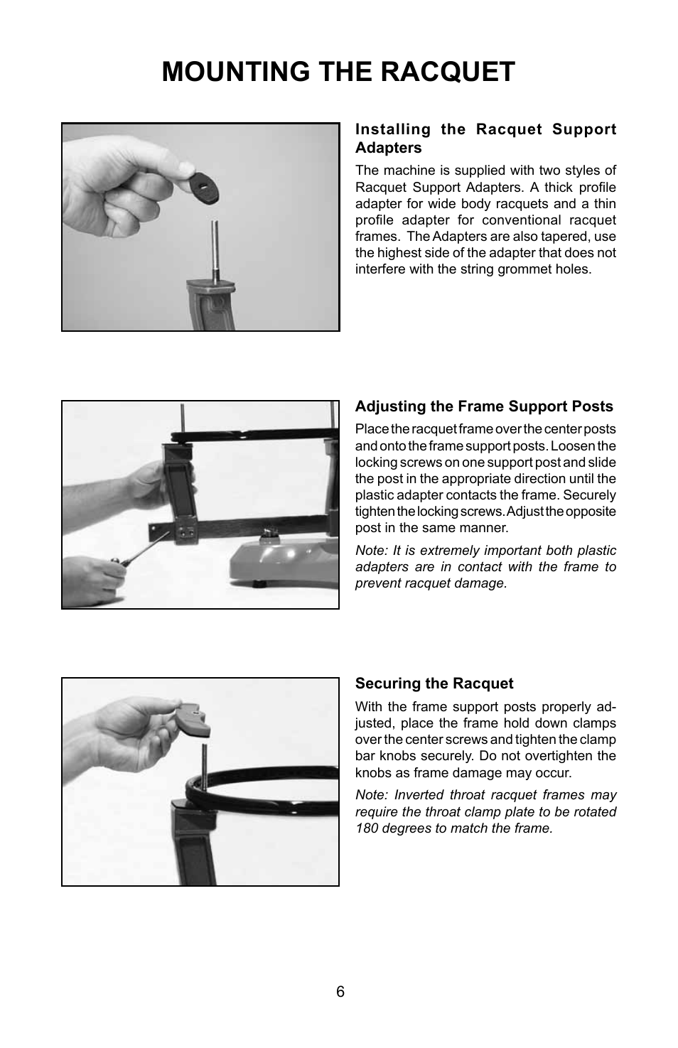 Mounting the racquet | GAMMA PROGRESSION 200 STRINGING MACHINE (Issue 1 - July 2010) User Manual | Page 6 / 16