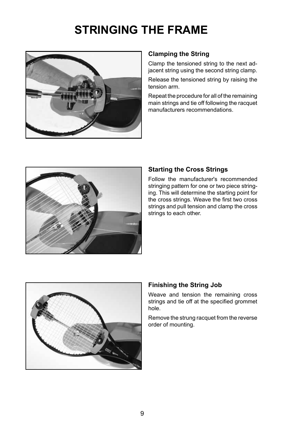 Stringing the frame | GAMMA PROGRESSION 200 STRINGING MACHINE (Issue 1 - July 2010) User Manual | Page 9 / 16