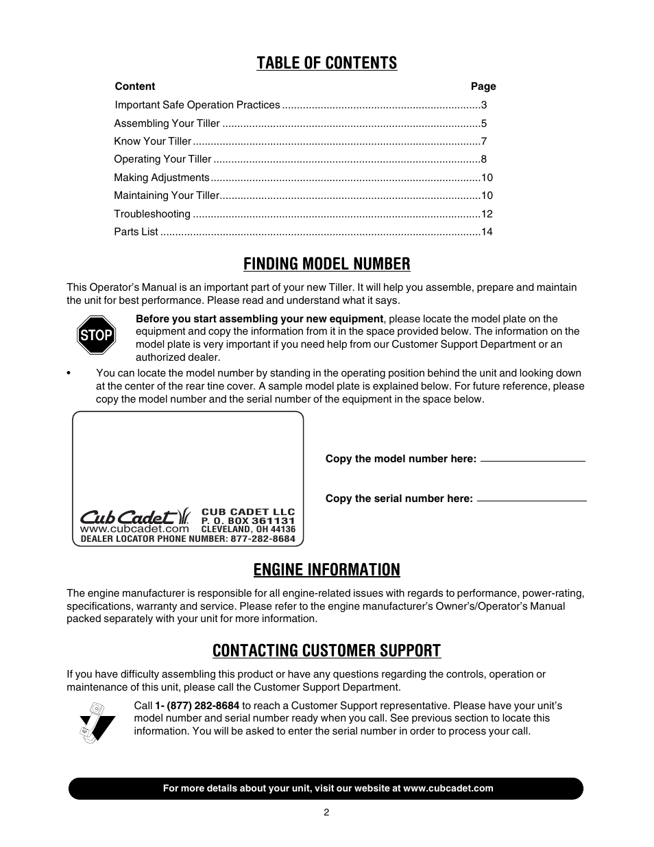Cub Cadet 454 User Manual | Page 2 / 20