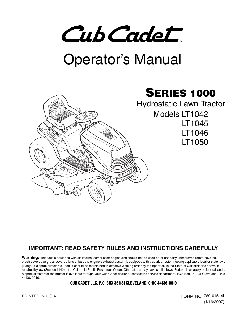 Cub Cadet LT1042 User Manual | 40 pages