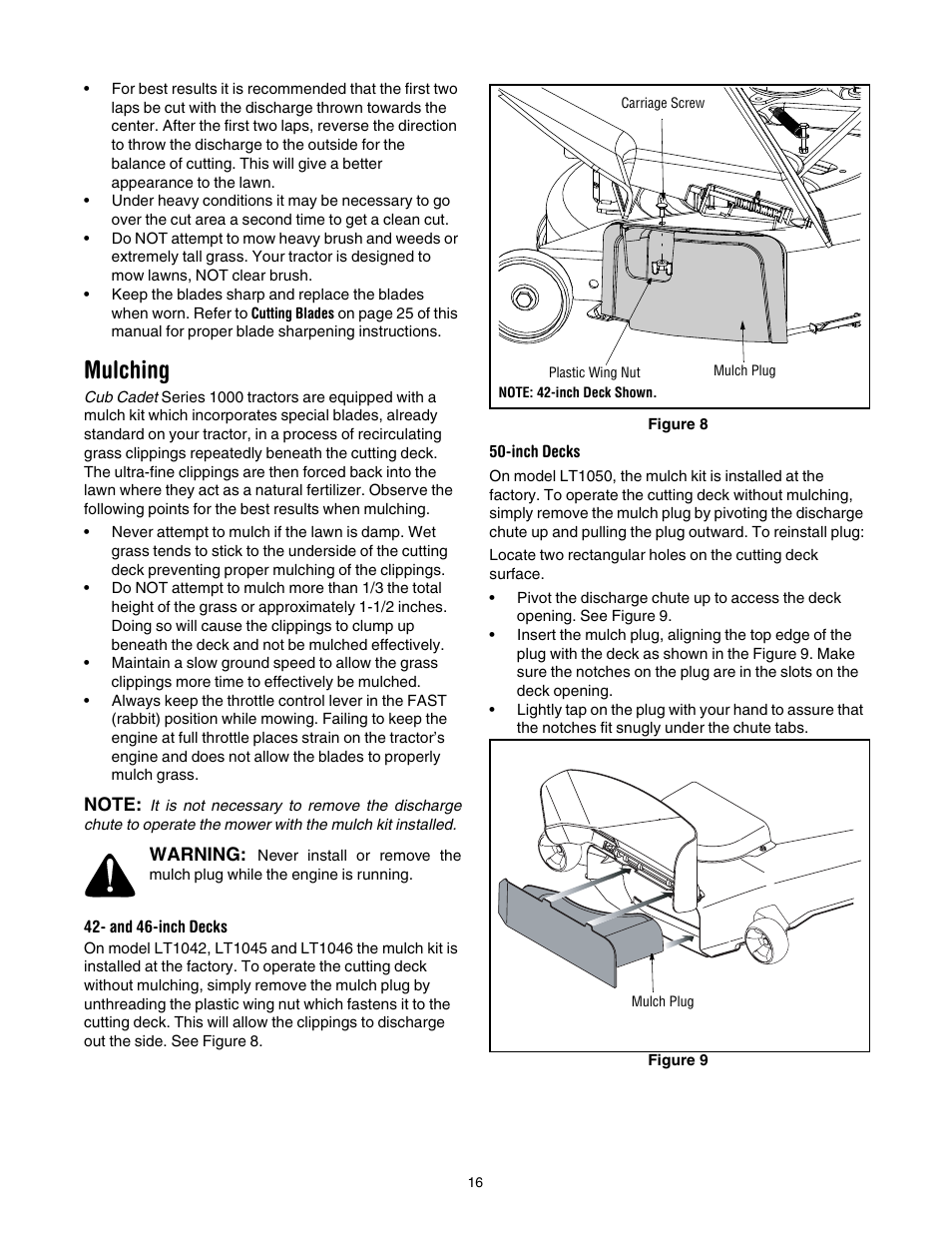 Mulching | Cub Cadet LT1042 User Manual | Page 16 / 40