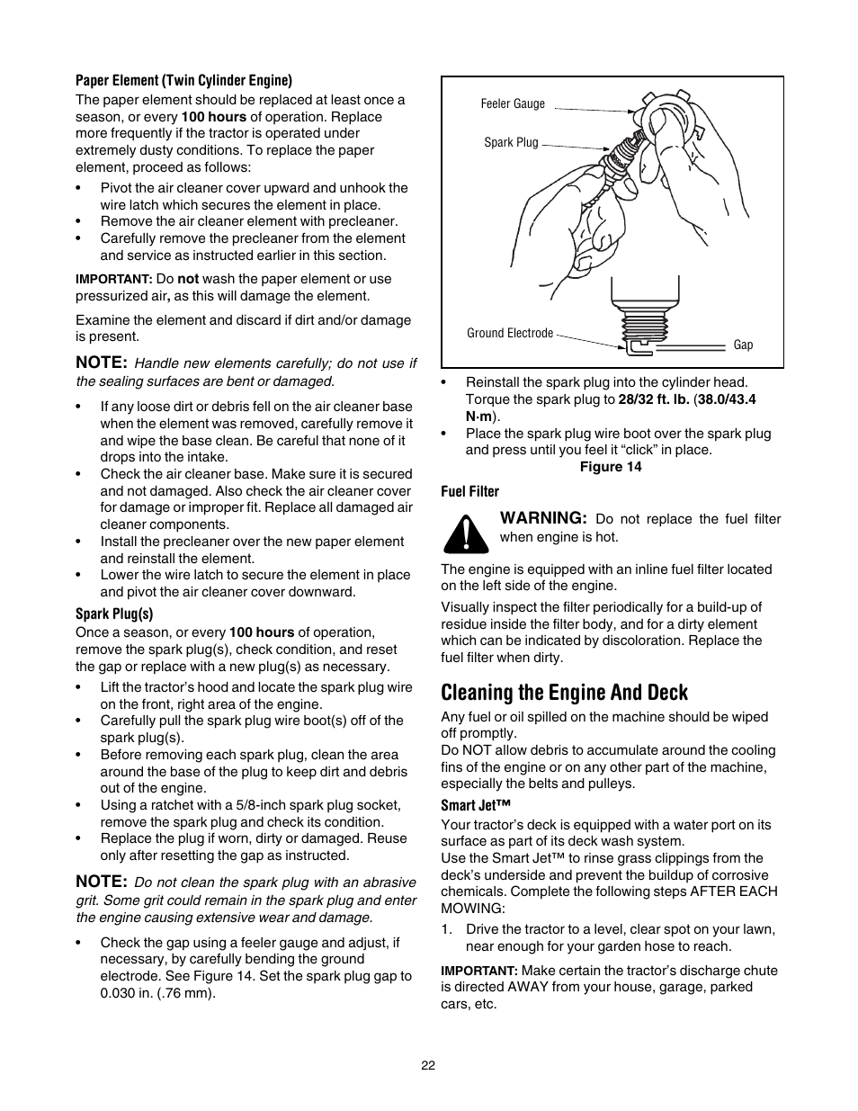 Cleaning the engine and deck | Cub Cadet LT1042 User Manual | Page 22 / 40