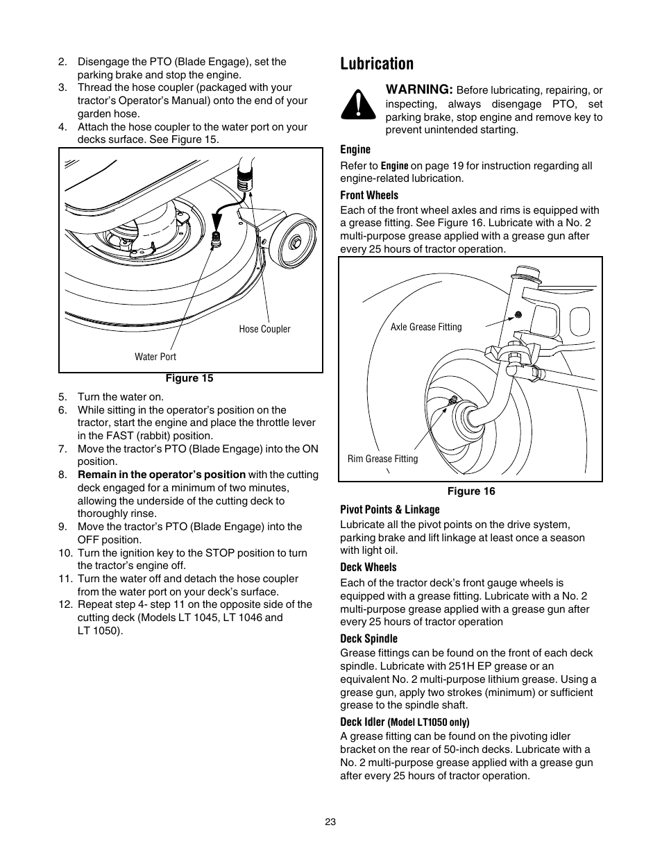 Lubrication | Cub Cadet LT1042 User Manual | Page 23 / 40