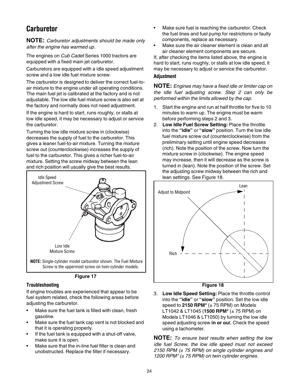 Carburetor | Cub Cadet LT1042 User Manual | Page 24 / 40