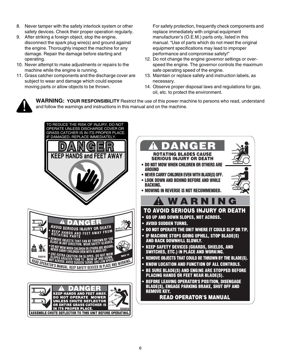 Danger | Cub Cadet LT1042 User Manual | Page 6 / 40