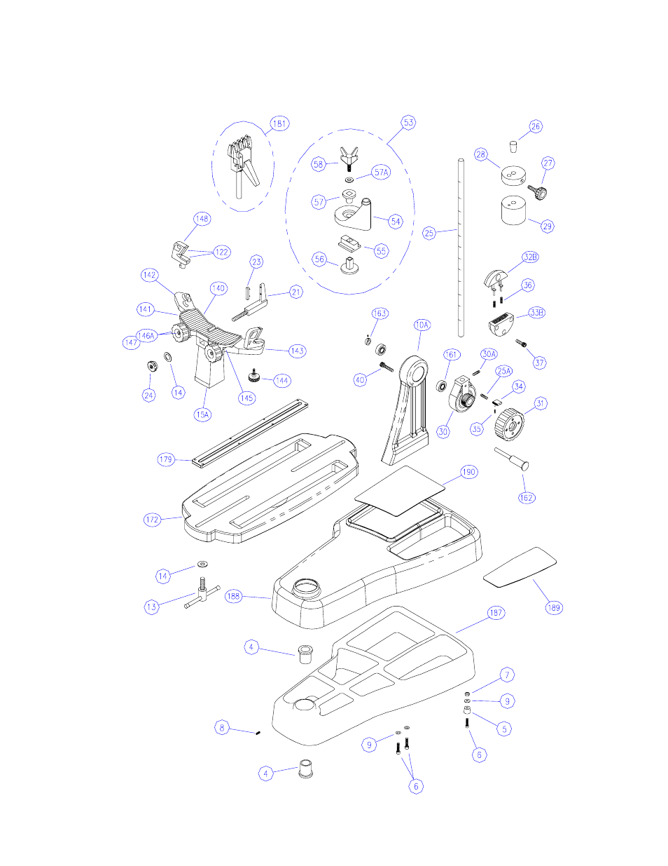 Exploded parts view | GAMMA PROGRESSION 602FC STRINGING MACHINE (Issue 1 - April, 2000) User Manual | Page 15 / 16