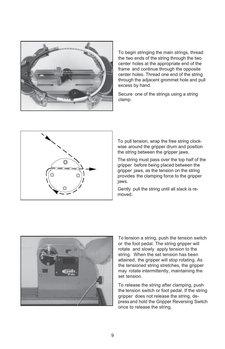 Stringing the frame, Warning | GAMMA X-Stringer X-ES STRINGING MACHINE (Issue 1 - May 2004) User Manual | Page 10 / 19