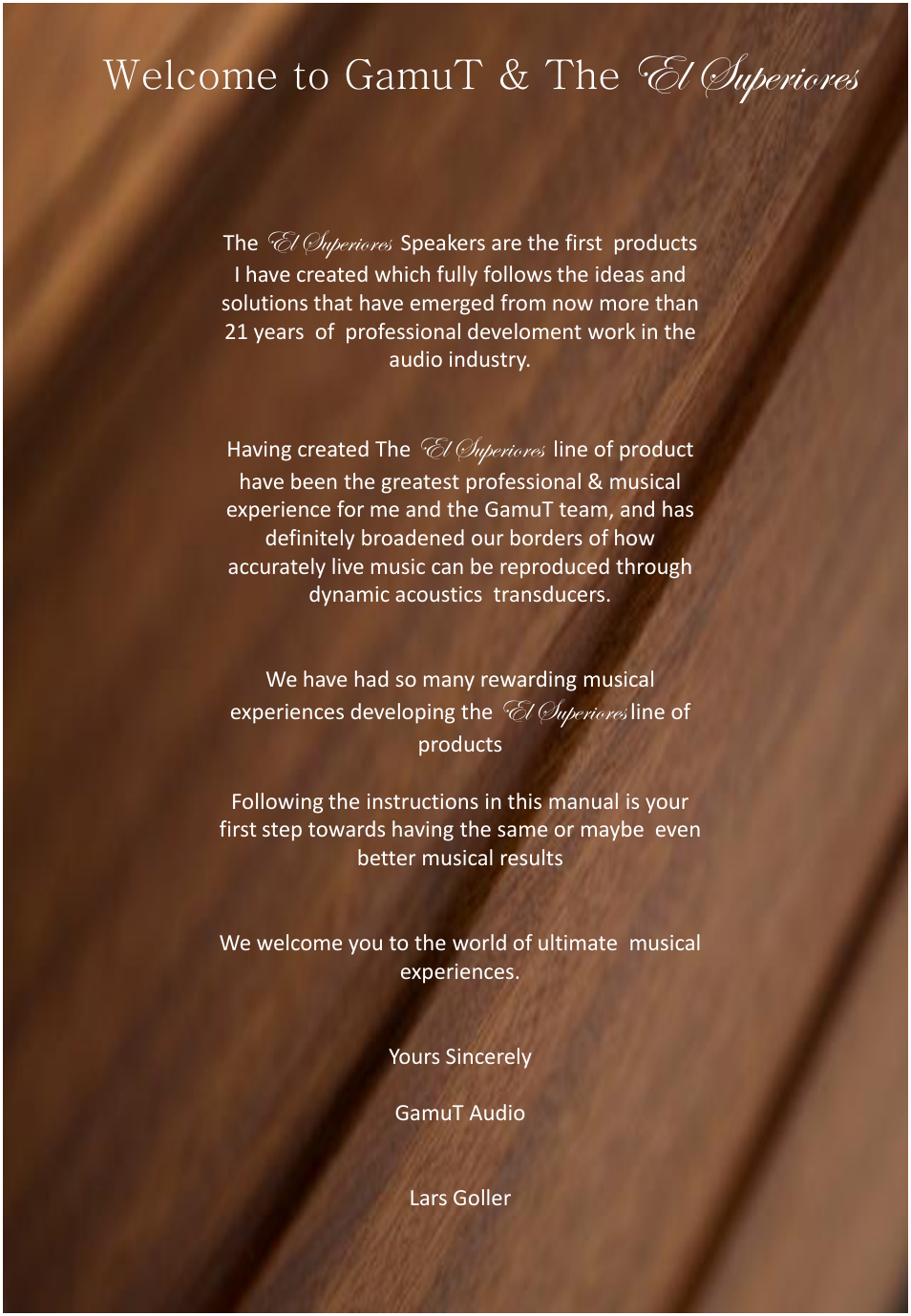 Welcome to gamut & the, El superiores | GamuT RS3 User Manual | Page 3 / 20