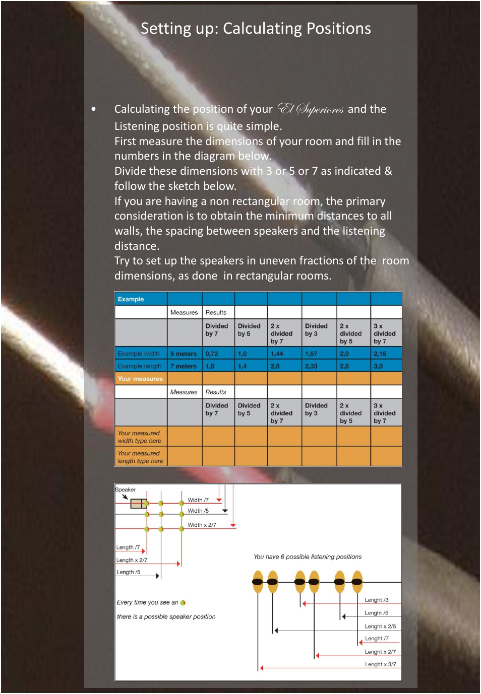 Setting up: calculating positions, El superiores | GamuT RS3 User Manual | Page 7 / 20