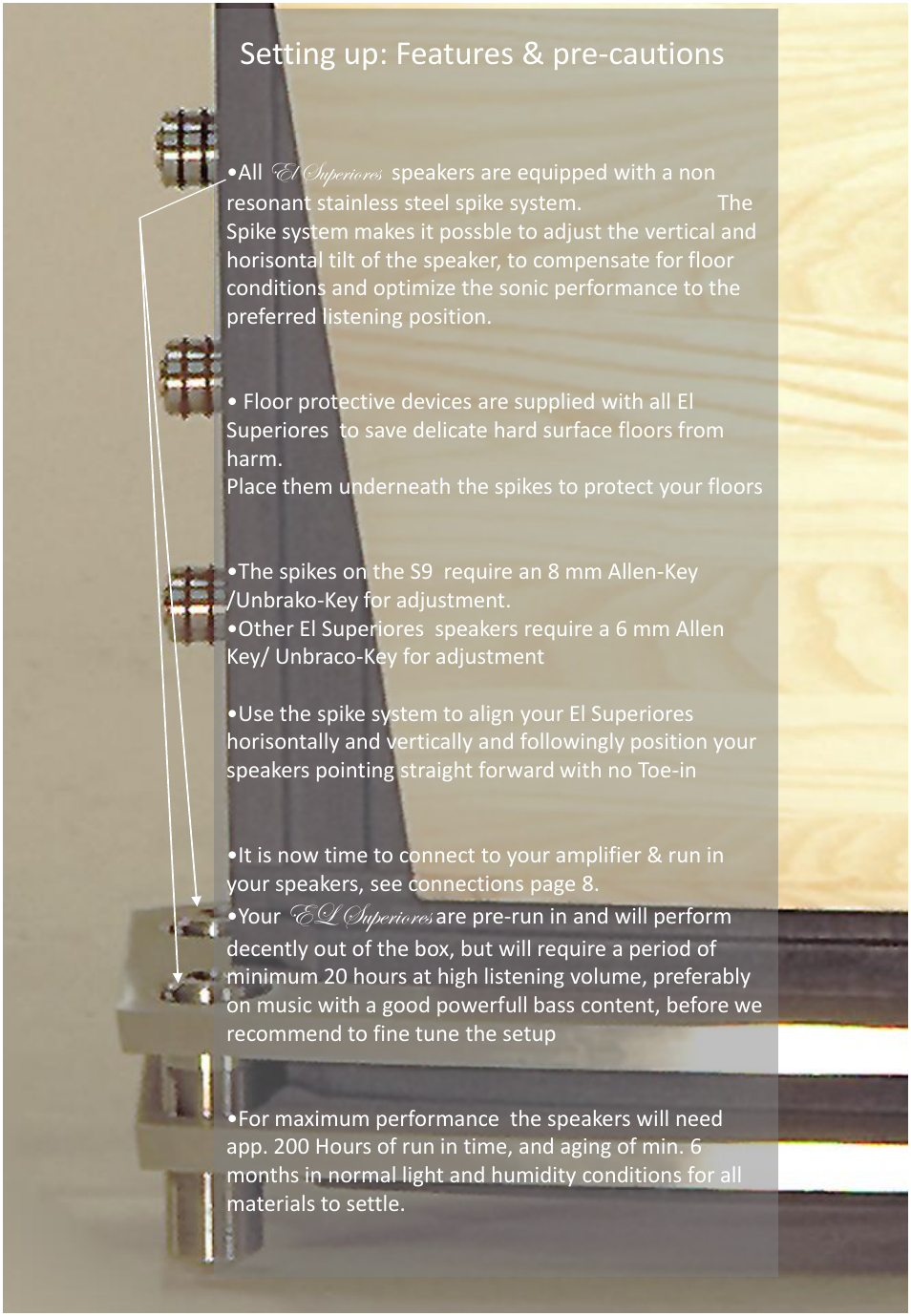 Setting up: features & pre-cautions, El superiores | GamuT RS3 User Manual | Page 8 / 20