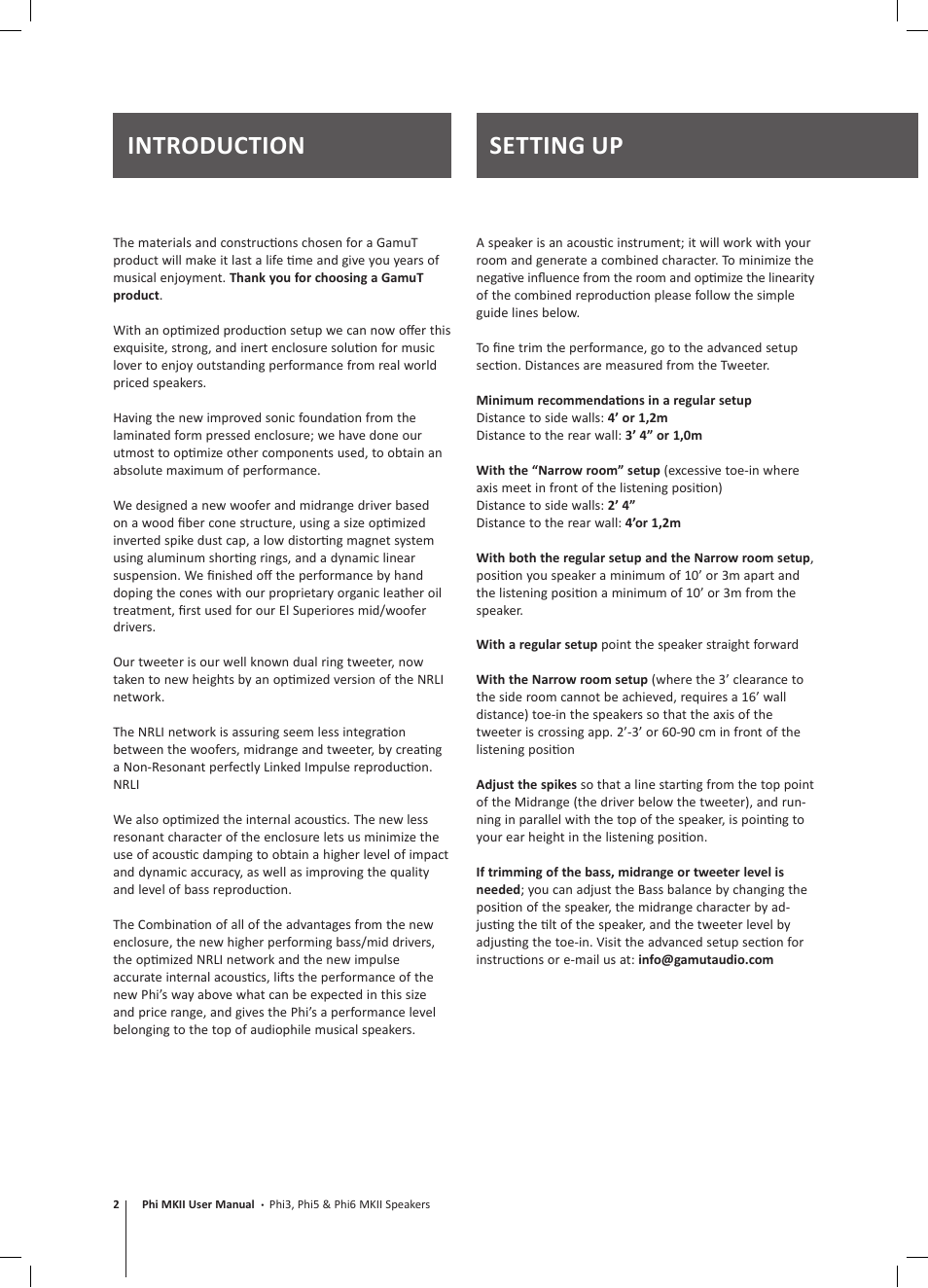 Introduction setting up | GamuT Phi3 MKII User Manual | Page 2 / 8
