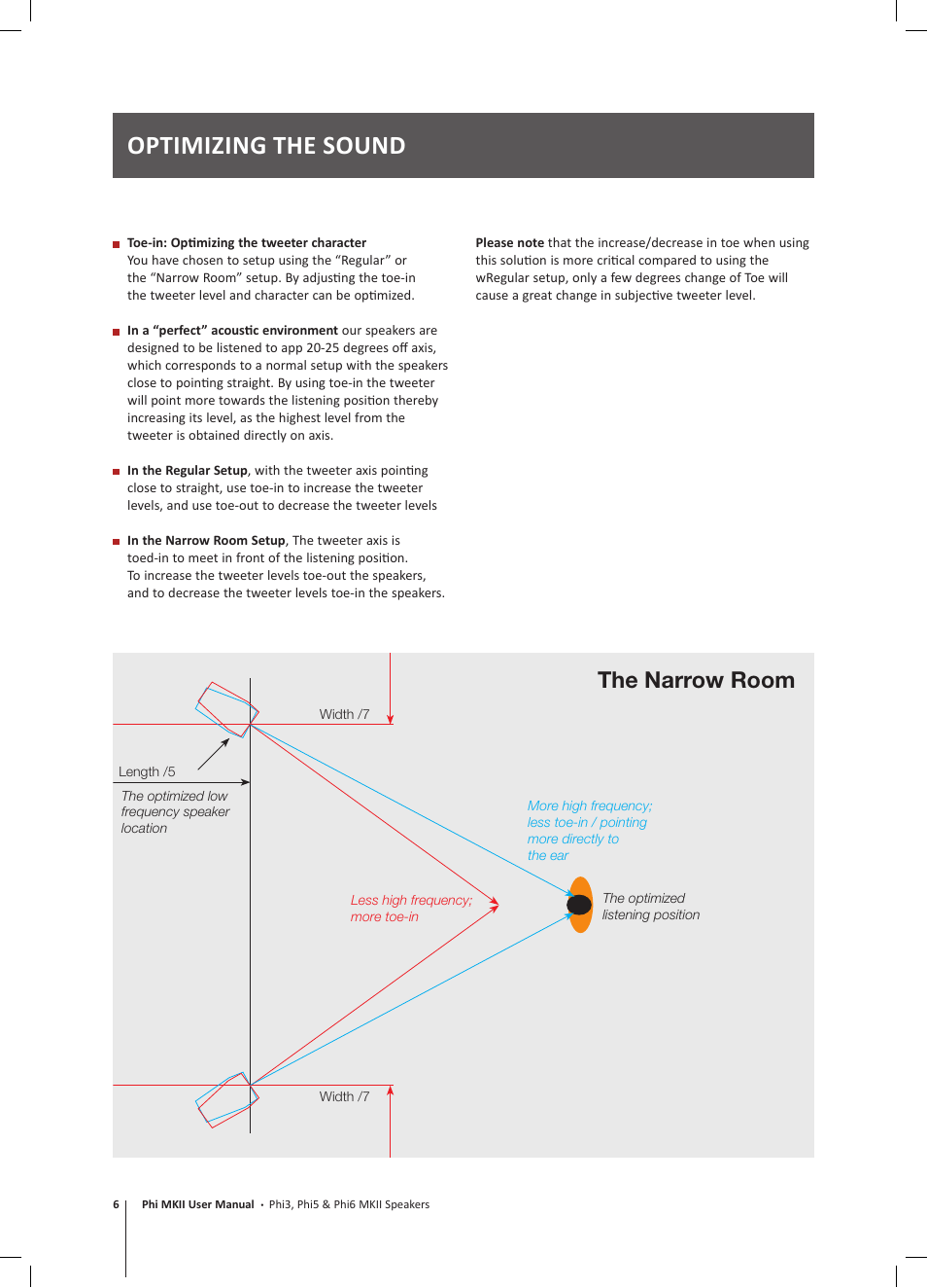 Optimizing the sound, The narrow room | GamuT Phi3 MKII User Manual | Page 6 / 8