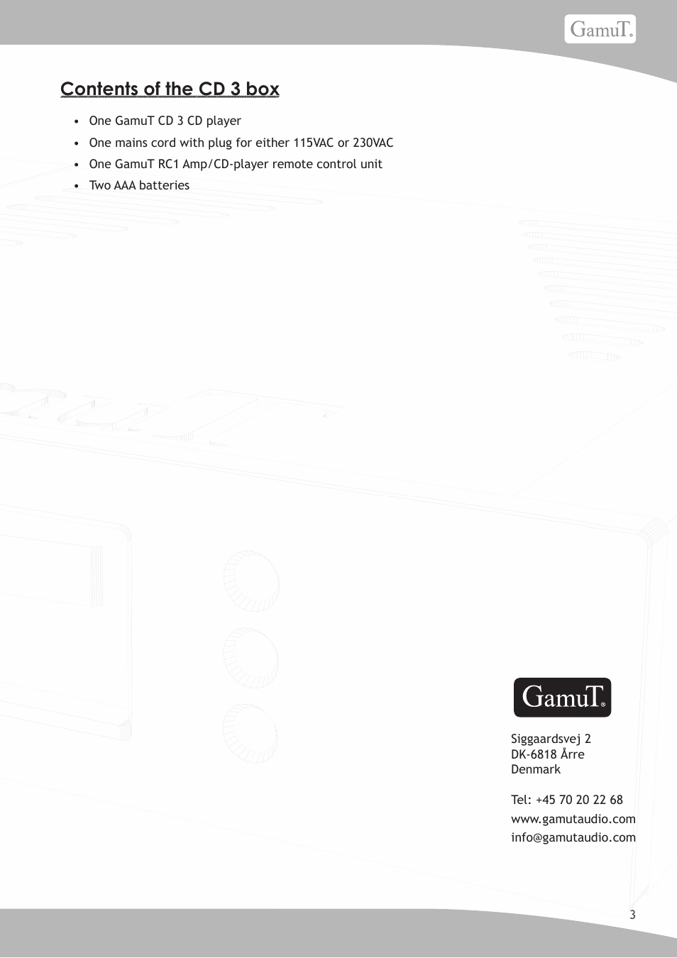 Contents of the cd 3 box | GamuT CD3 User Manual | Page 3 / 16