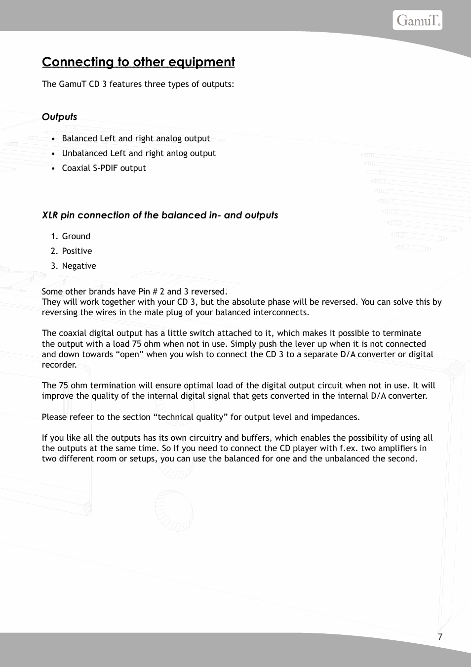 Connecting to other equipment | GamuT CD3 User Manual | Page 7 / 16