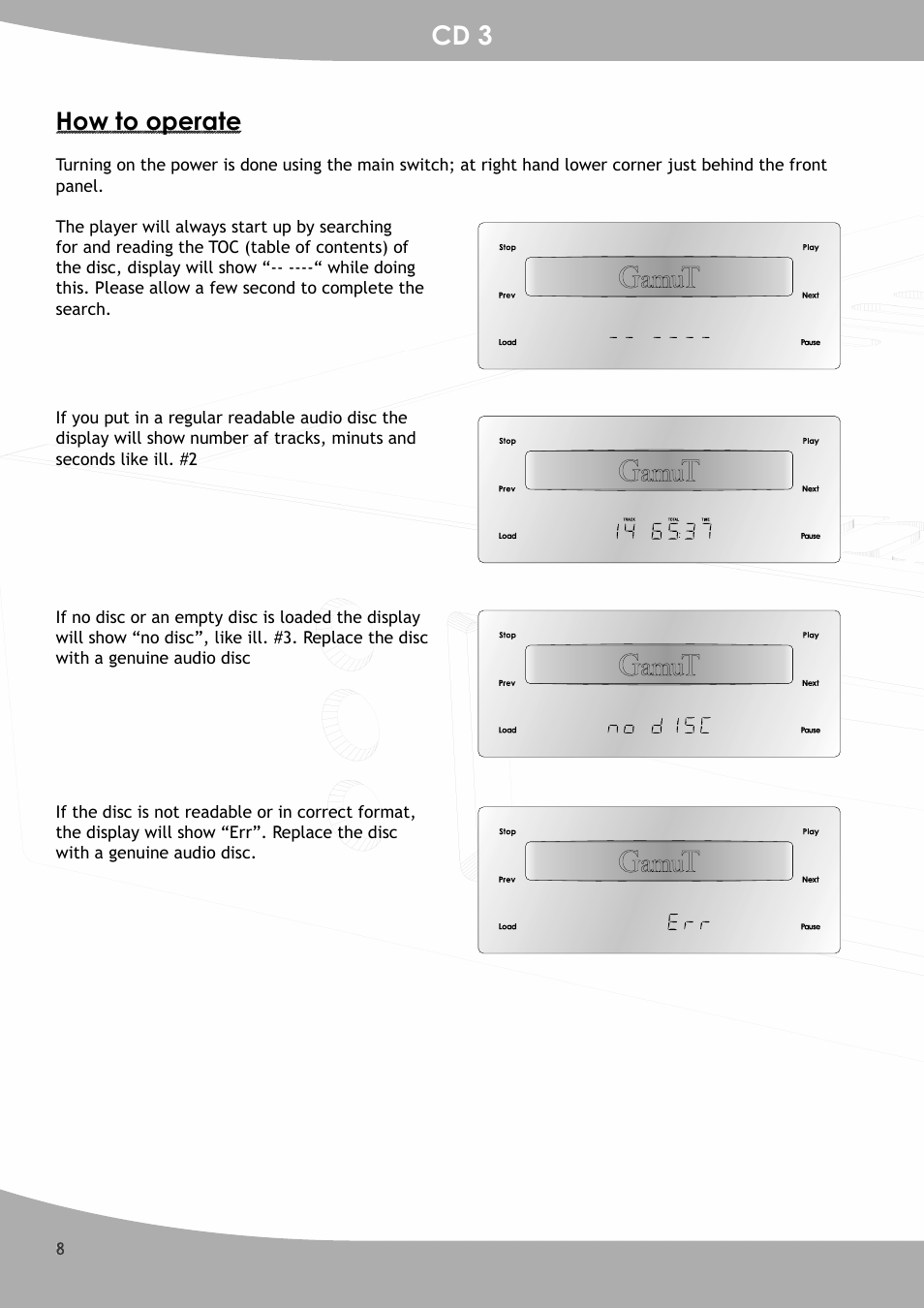 Cd 3, How to operate | GamuT CD3 User Manual | Page 8 / 16
