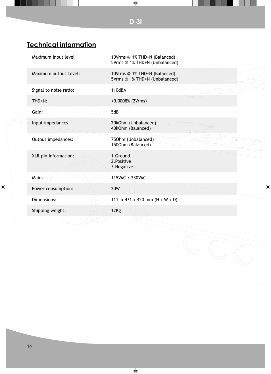 D 3i, Technical information | GamuT D3i User Manual | Page 14 / 16