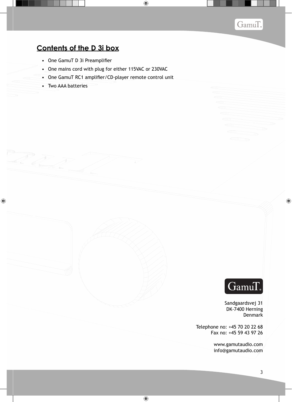 Contents of the d 3i box | GamuT D3i User Manual | Page 3 / 16