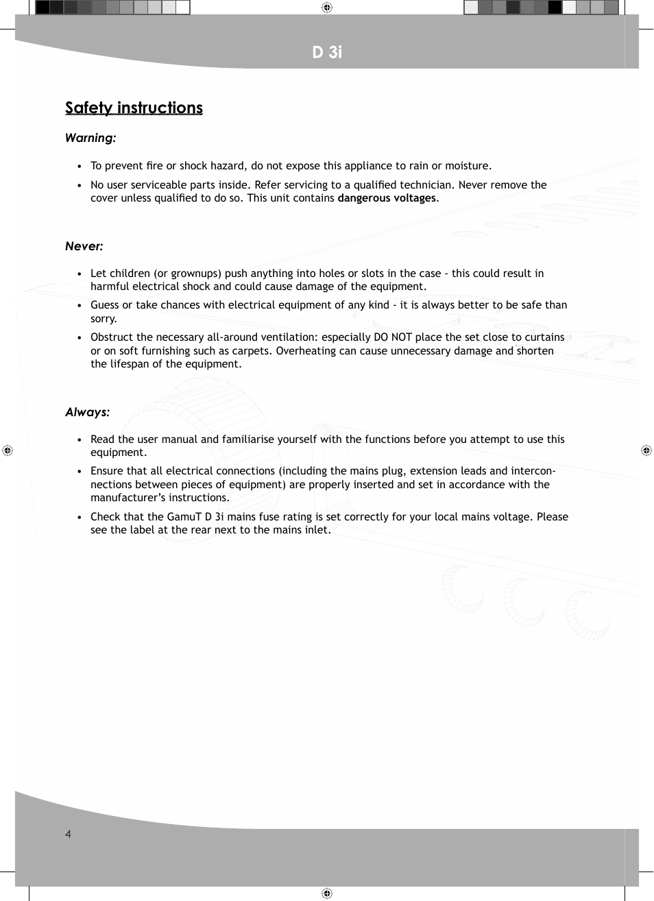 D 3i, Safety instructions | GamuT D3i User Manual | Page 4 / 16