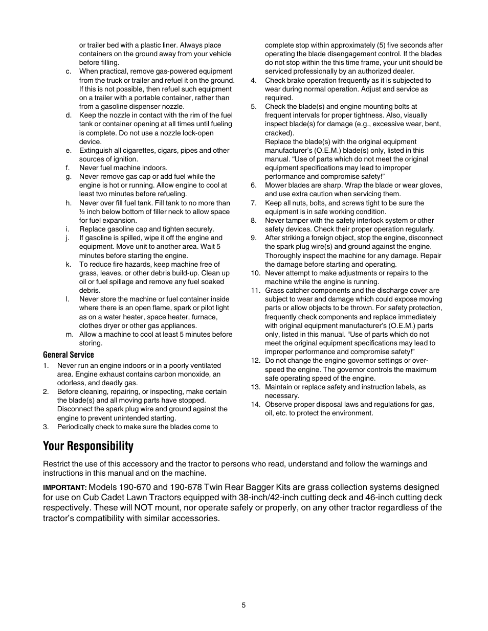 Your responsibility | Cub Cadet 190-678-100 User Manual | Page 5 / 12
