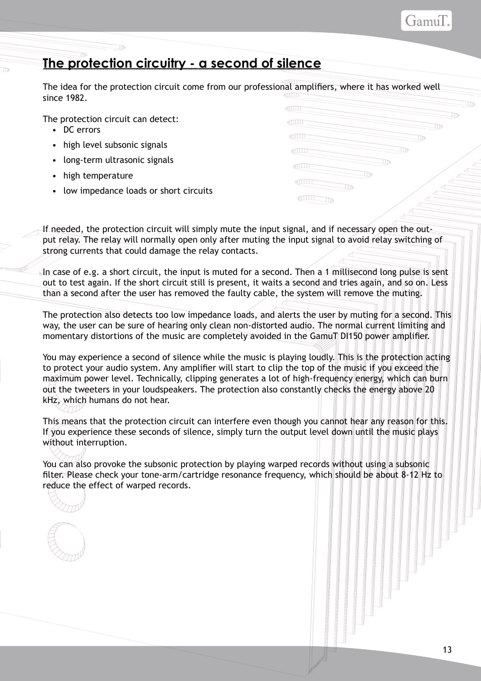 The protection circuitry - a second of silence | GamuT Di150 User Manual | Page 13 / 16