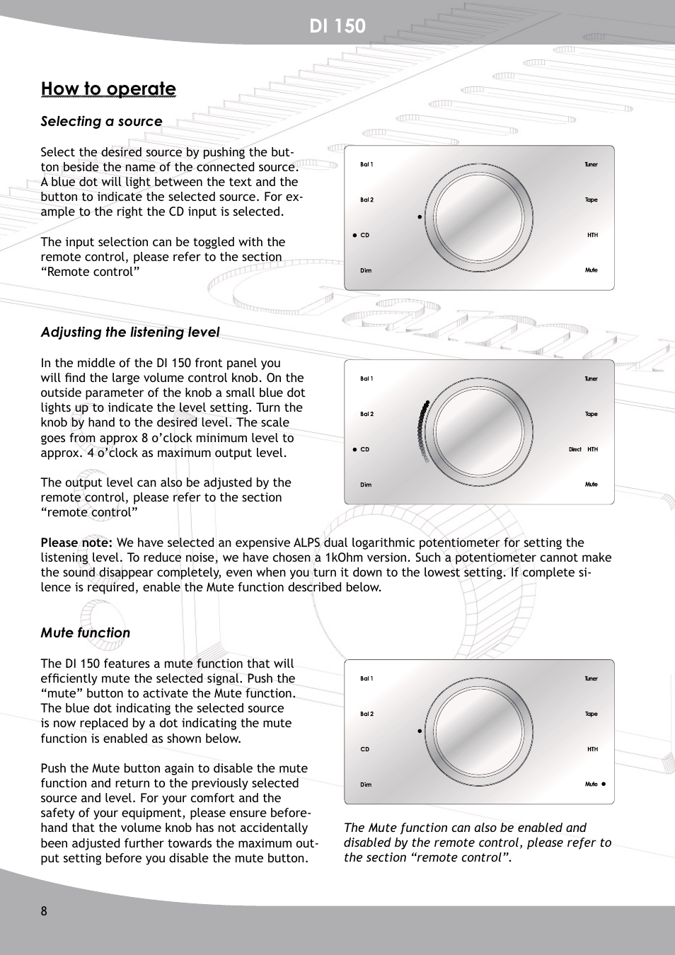 Di 150, How to operate | GamuT Di150 User Manual | Page 8 / 16