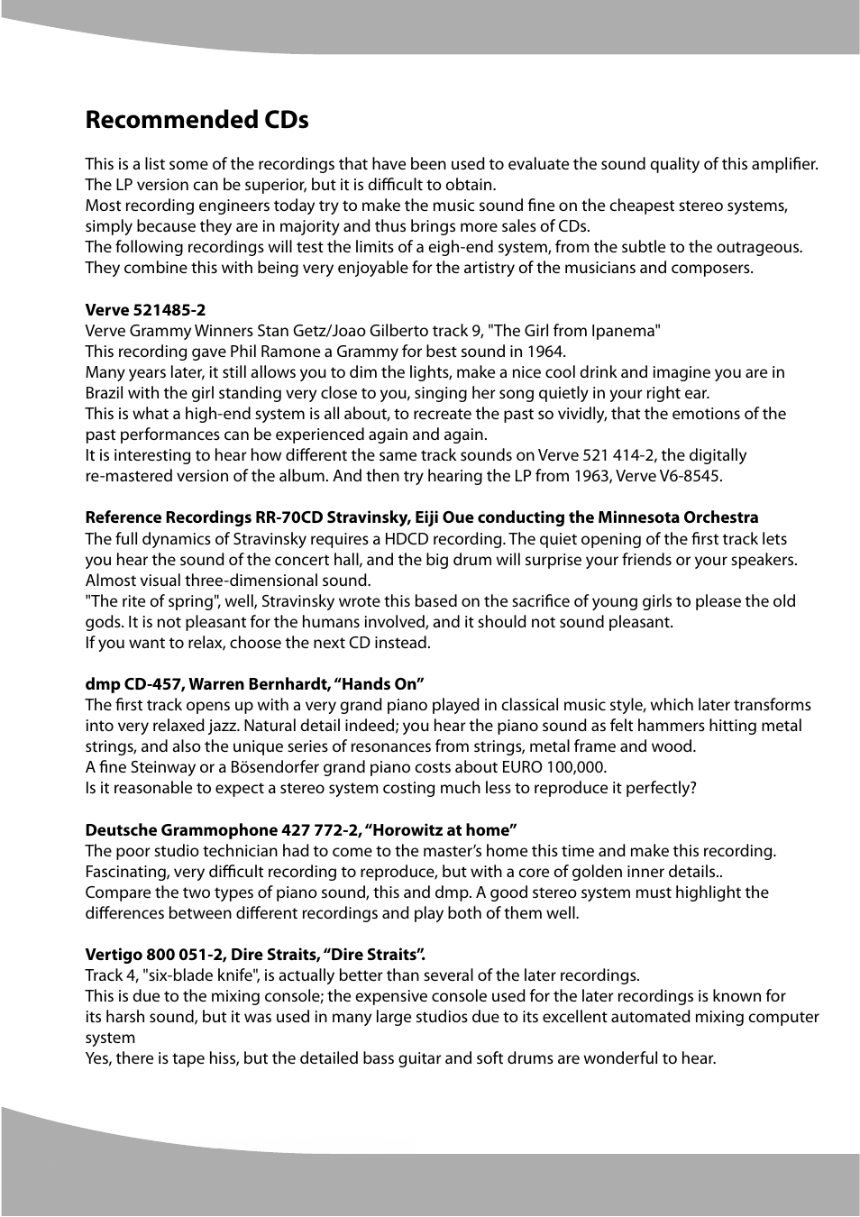 Recommended cds | GamuT M250i User Manual | Page 10 / 13