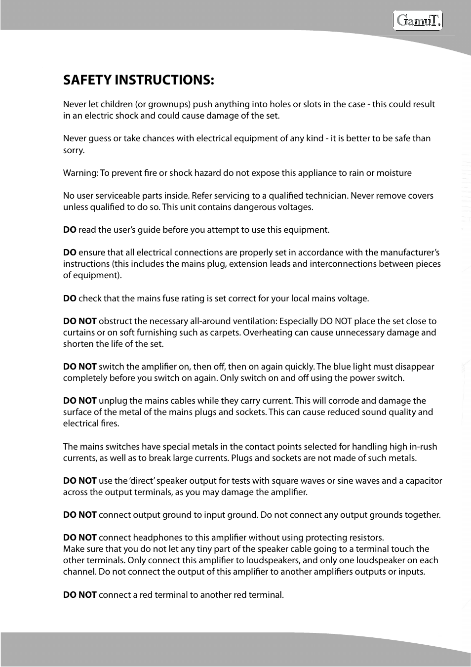 Safety instructions | GamuT M250i User Manual | Page 3 / 13