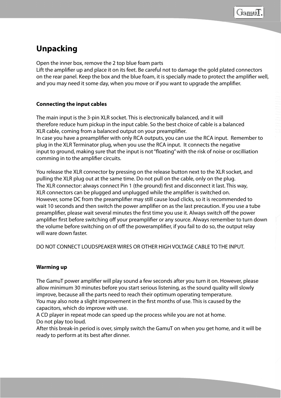 Unpacking | GamuT M250i User Manual | Page 4 / 13