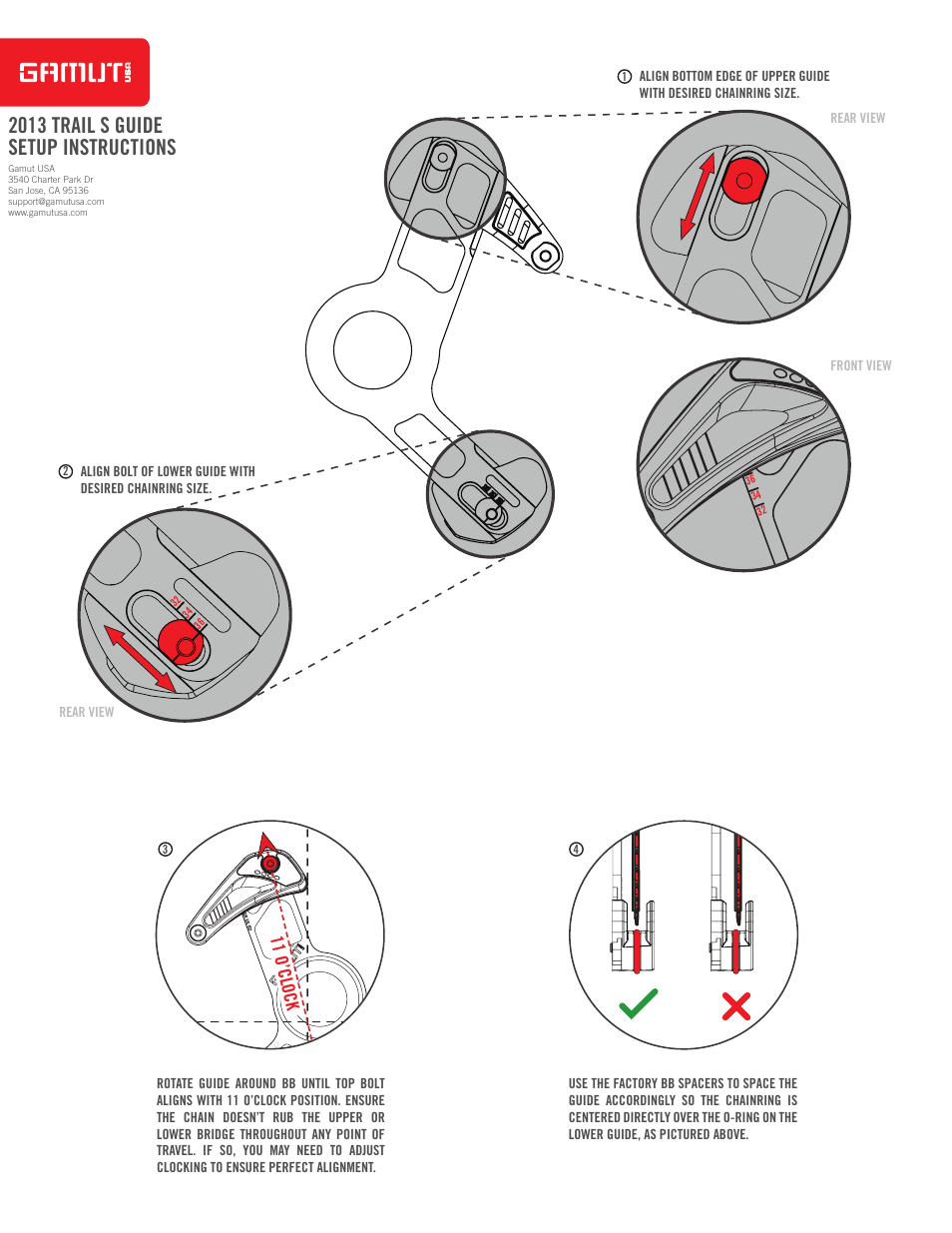 2013 trail s guide setup instructions, 11 o’clock | GamuT Trail SFlange User Manual | Page 2 / 2