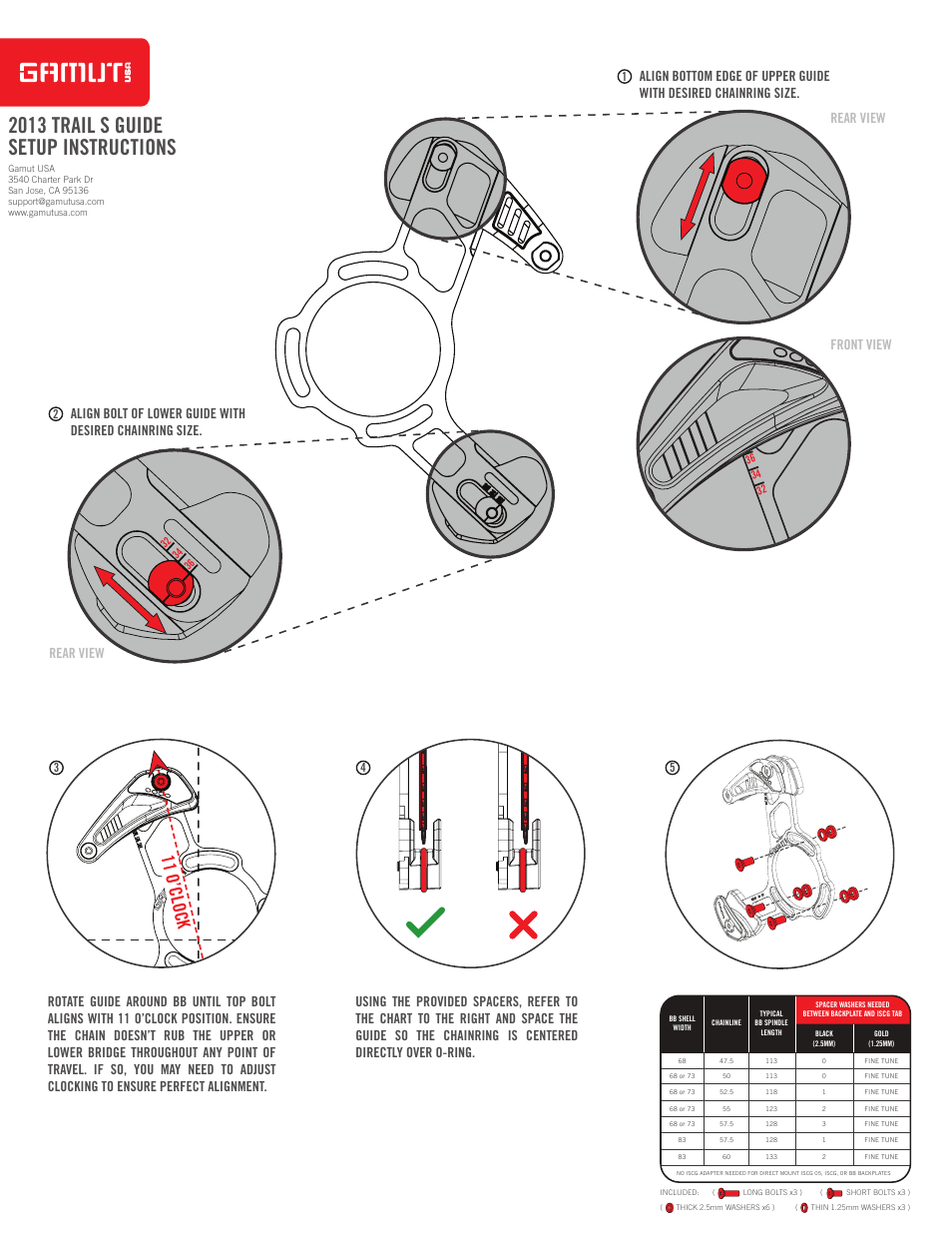 2013 trail s guide setup instructions, 11 o’clock, Rear view | Rear view front view | GamuT Trail SISCG User Manual | Page 2 / 2