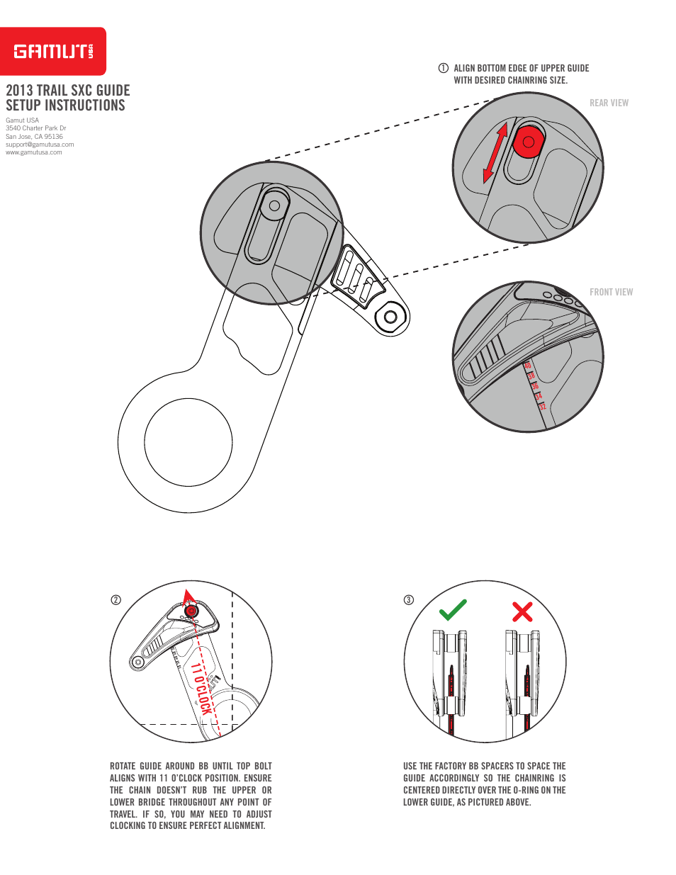 2013 trail sxc guide setup instructions, 11 o’clock | GamuT Trail SXCFlange User Manual | Page 2 / 2