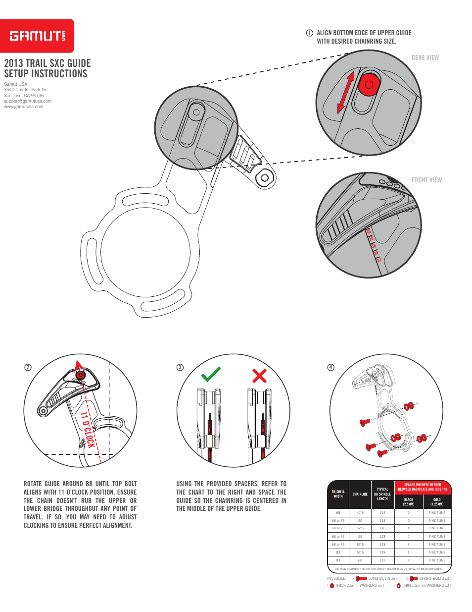 2013 trail sxc guide setup instructions, 11 o’clock, Rear view front view | GamuT Trail SXCISCG User Manual | Page 2 / 2