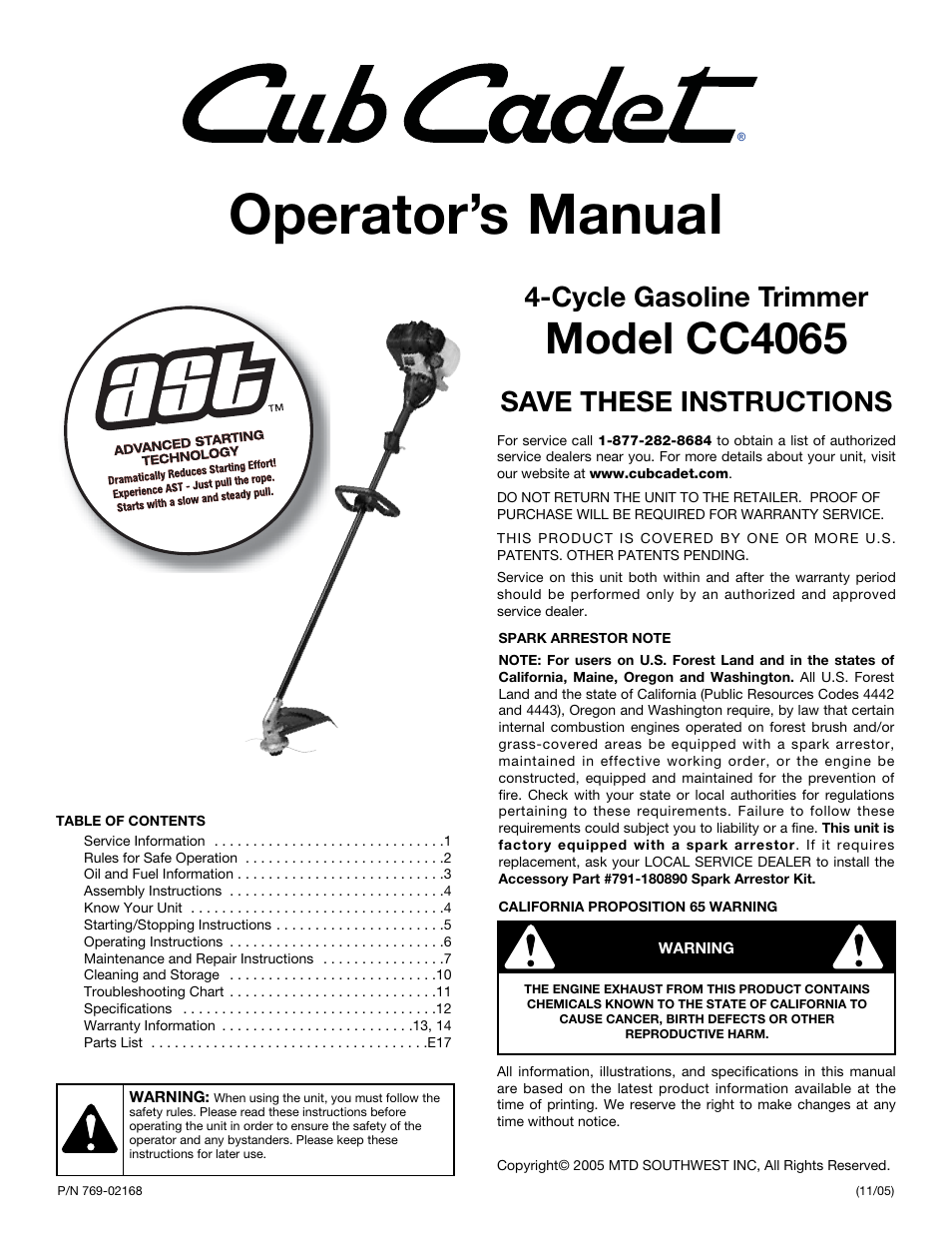 Cub Cadet CC4065 User Manual | 44 pages