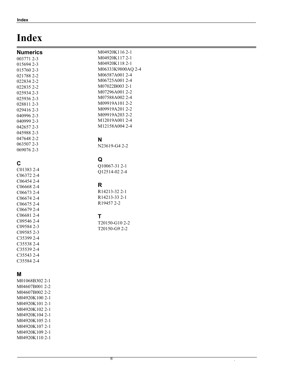Numerics, Index, Index-1 | Gasboy 9120K Series User Manual | Page 11 / 12