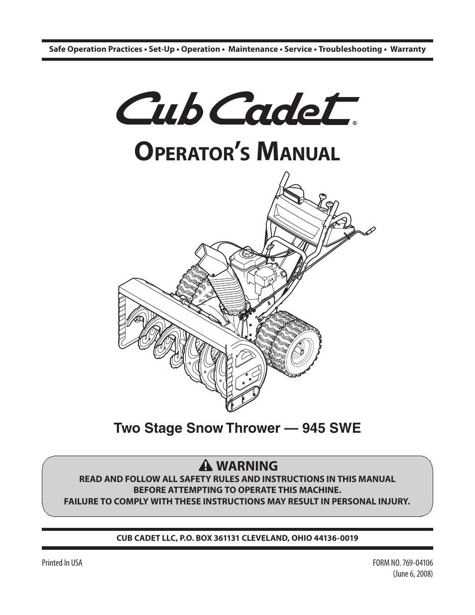 Cub Cadet 928 SWE User Manual | 28 pages