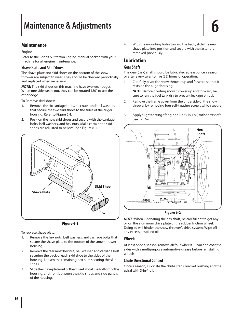 Maintenance & adjustments, Lubrication, Maintenance | Cub Cadet 928 SWE User Manual | Page 16 / 28