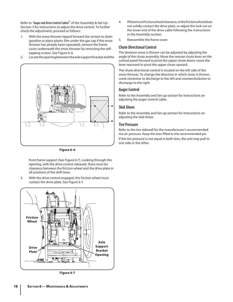 Chute directional control, Auger control, Skid shoes | Tire pressure | Cub Cadet 928 SWE User Manual | Page 18 / 28