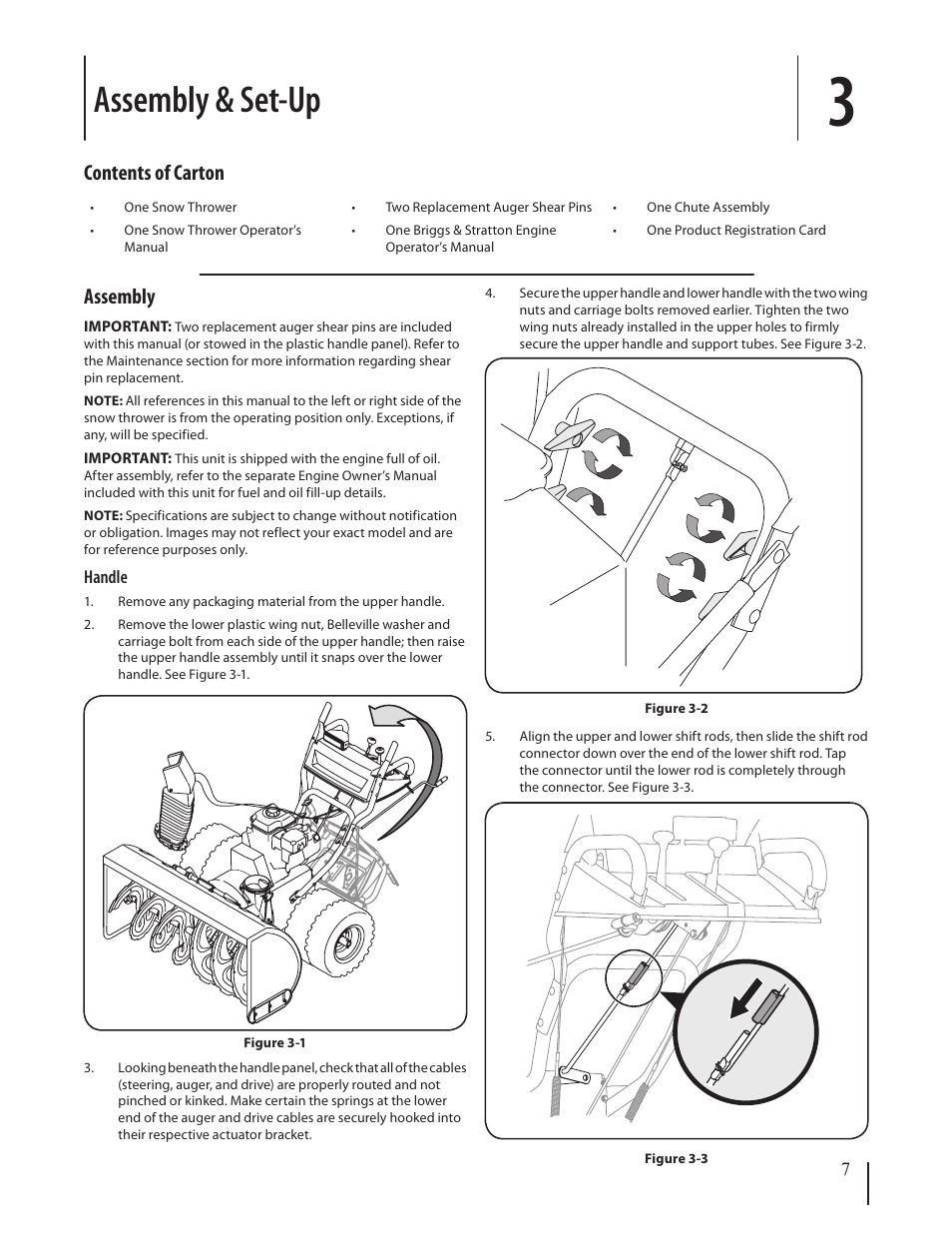 Assembly & set-up, Assembly, Contents of carton | Cub Cadet 928 SWE User Manual | Page 7 / 28