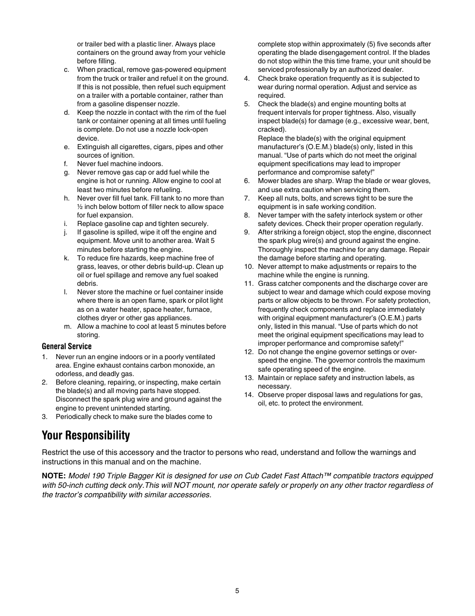 Your responsibility | Cub Cadet 190-190-100 User Manual | Page 5 / 12