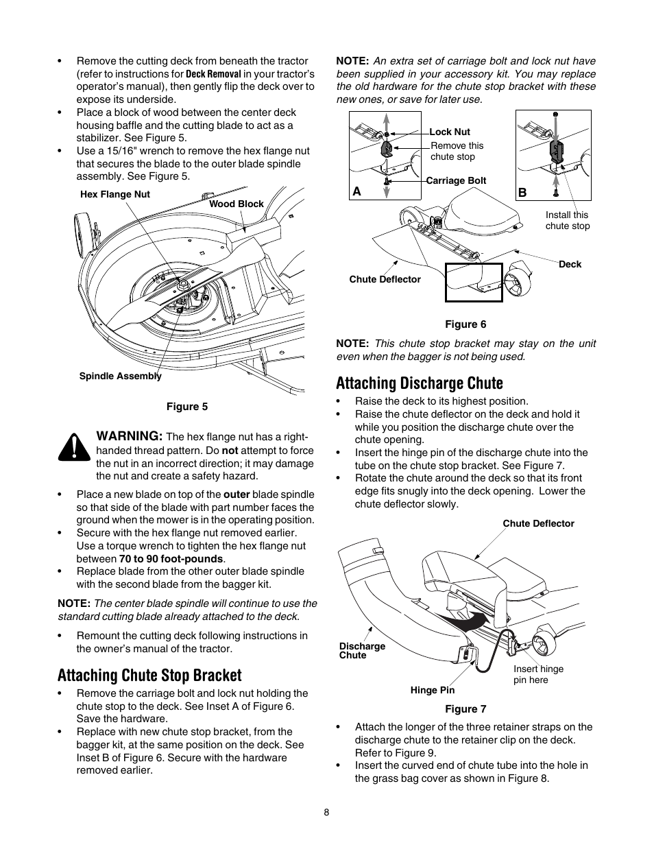 Attaching chute stop bracket, Attaching discharge chute | Cub Cadet 190-190-100 User Manual | Page 8 / 12
