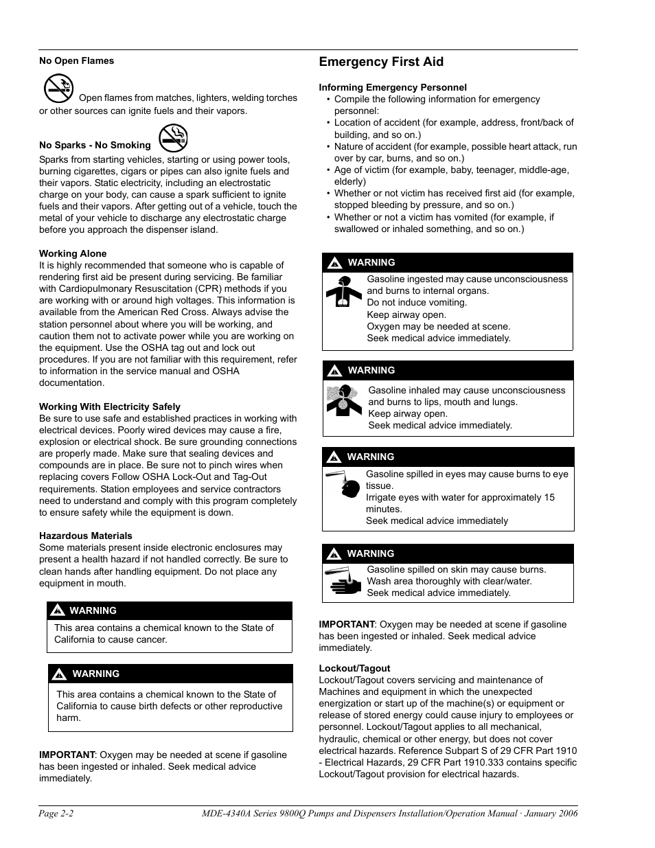 Emergency first aid | Gasboy 9800Q Series User Manual | Page 10 / 82