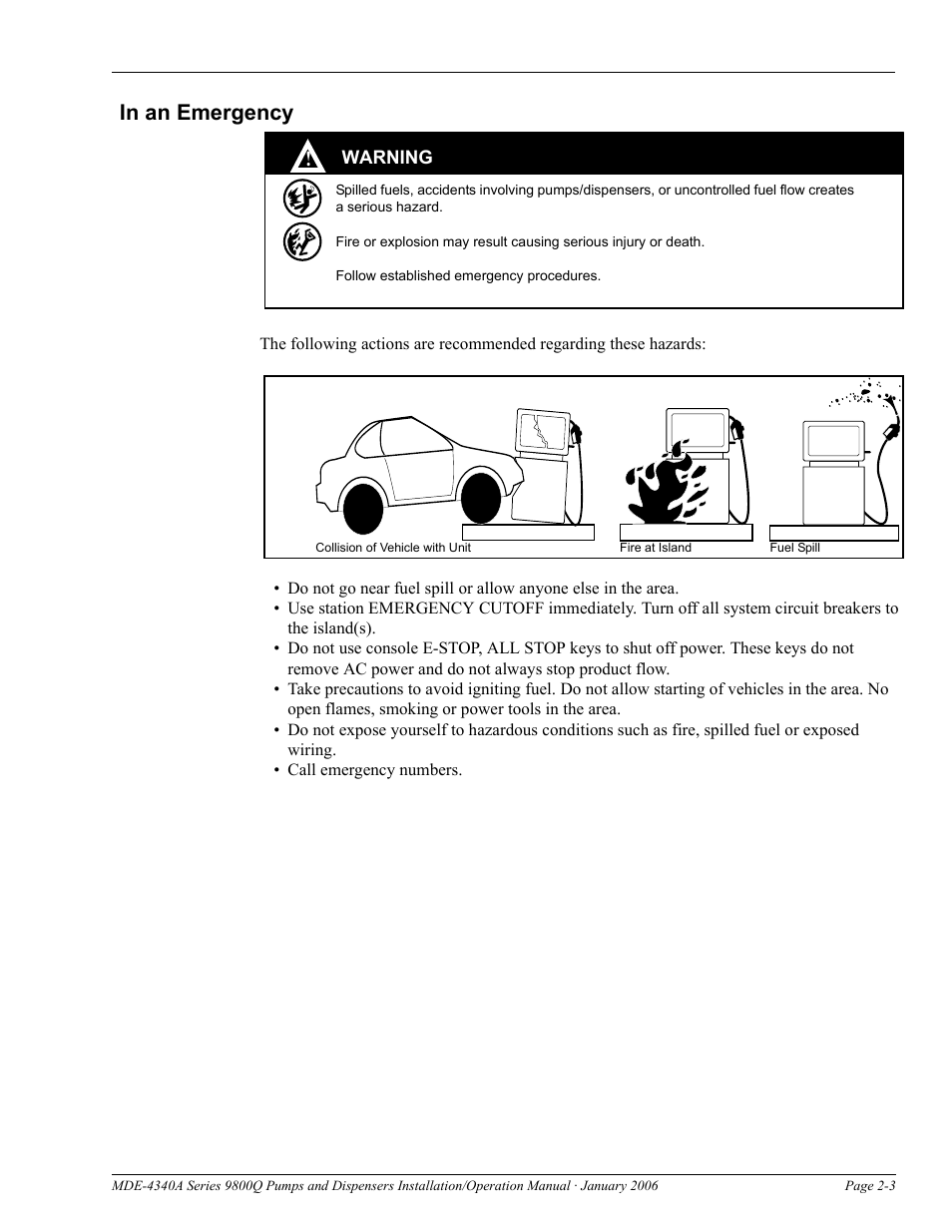 In an emergency, In an emergency -3 | Gasboy 9800Q Series User Manual | Page 11 / 82