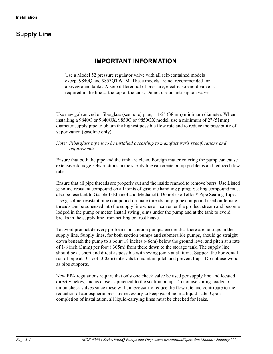 Supply line, Supply line -4, Important information | Gasboy 9800Q Series User Manual | Page 16 / 82