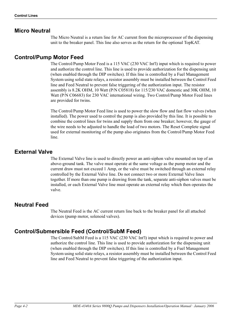 Micro neutral, Control/pump motor feed, External valve | Neutral feed, Control/submersible feed (control/subm feed) | Gasboy 9800Q Series User Manual | Page 30 / 82