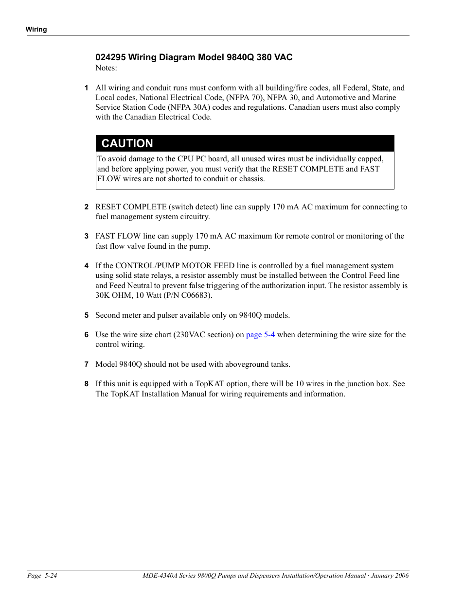 024295 wiring diagram model 9840q 380 vac, Caution | Gasboy 9800Q Series User Manual | Page 58 / 82