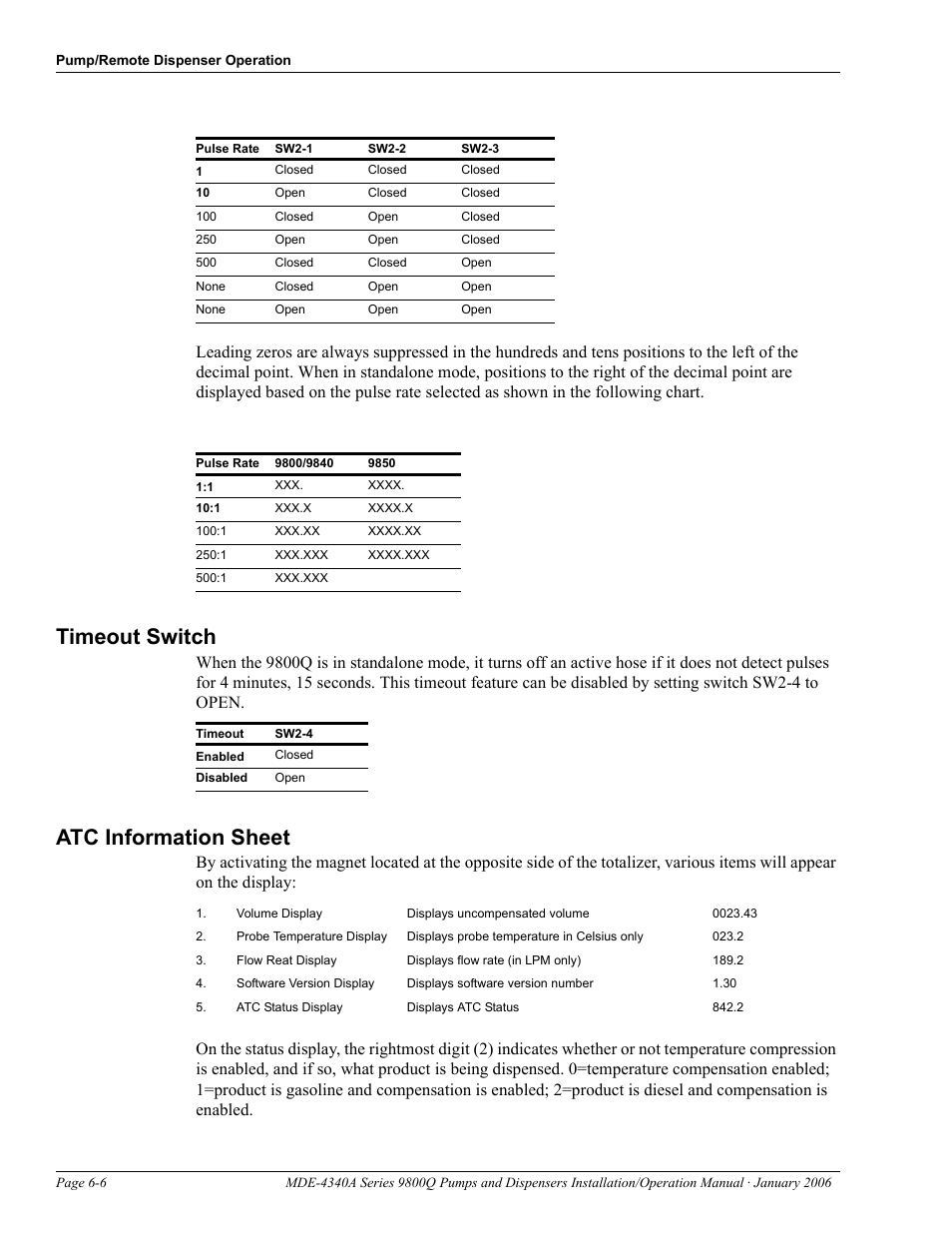 Timeout switch, Atc information sheet, Timeout switch -6 atc information sheet -6 | Gasboy 9800Q Series User Manual | Page 70 / 82