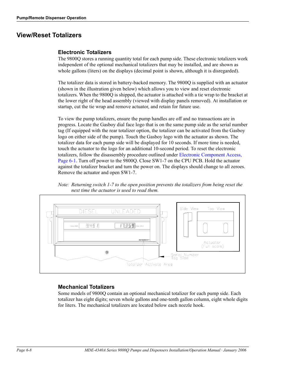 View/reset totalizers, Electronic totalizers, Mechanical totalizers | View/reset totalizers -8 | Gasboy 9800Q Series User Manual | Page 72 / 82