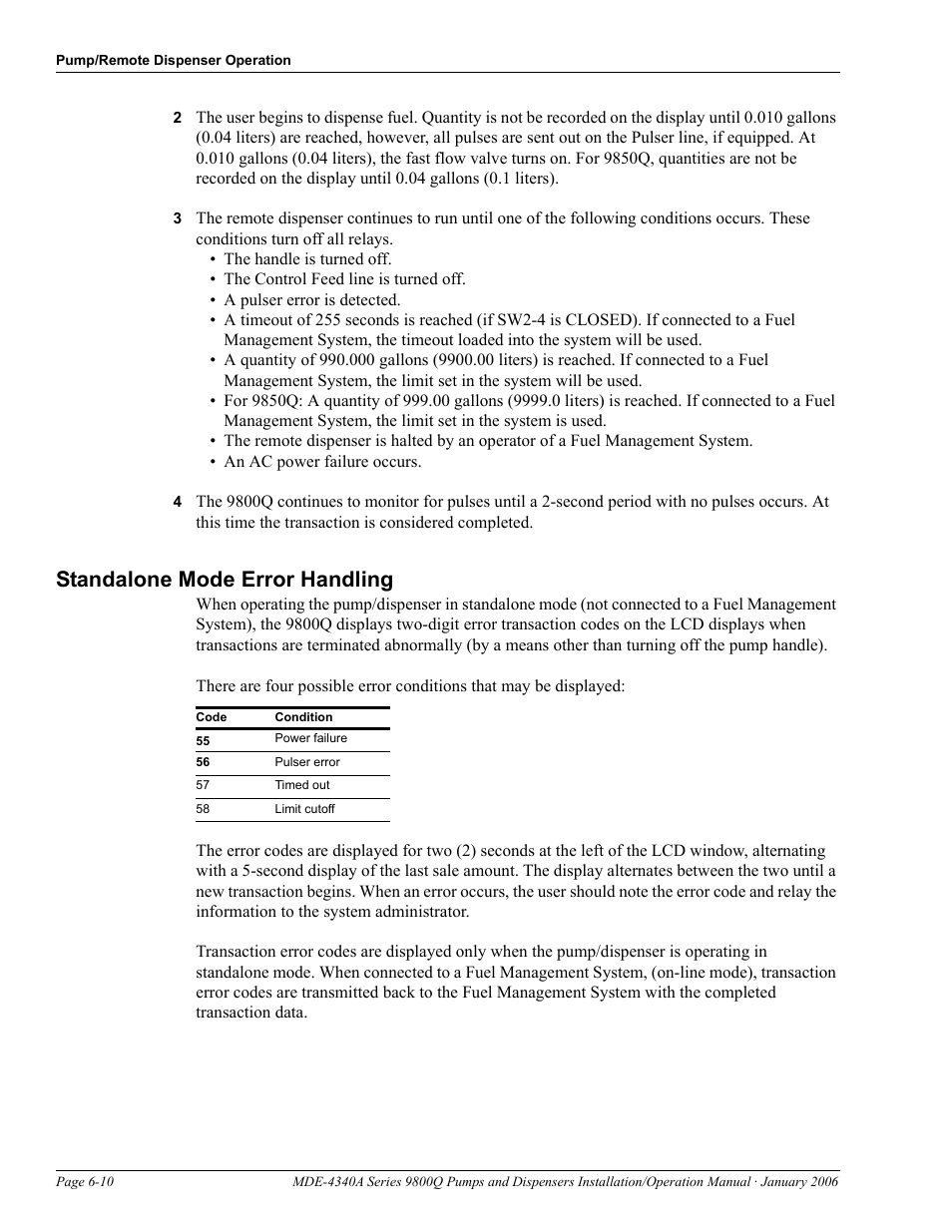 Standalone mode error handling, Standalone mode error handling -10 | Gasboy 9800Q Series User Manual | Page 74 / 82