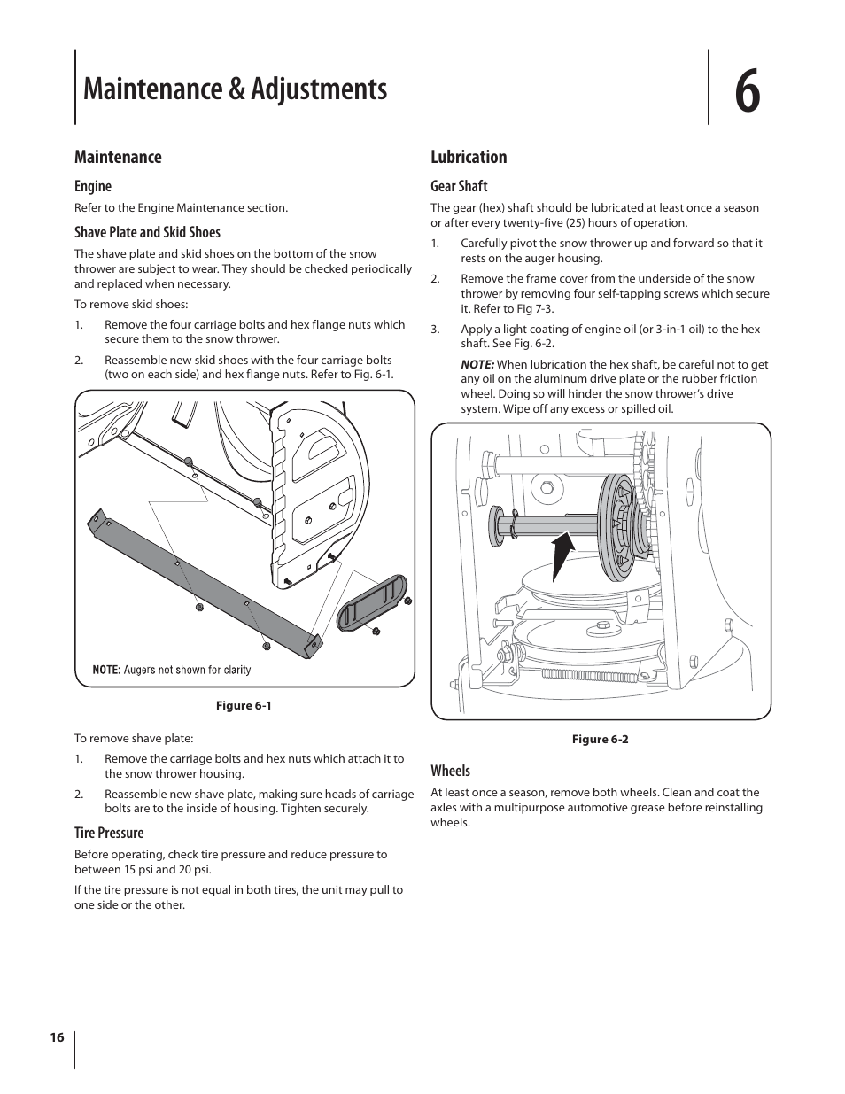 Maintenance & adjustments, Maintenance, Lubrication | Cub Cadet 524 SWE User Manual | Page 16 / 28