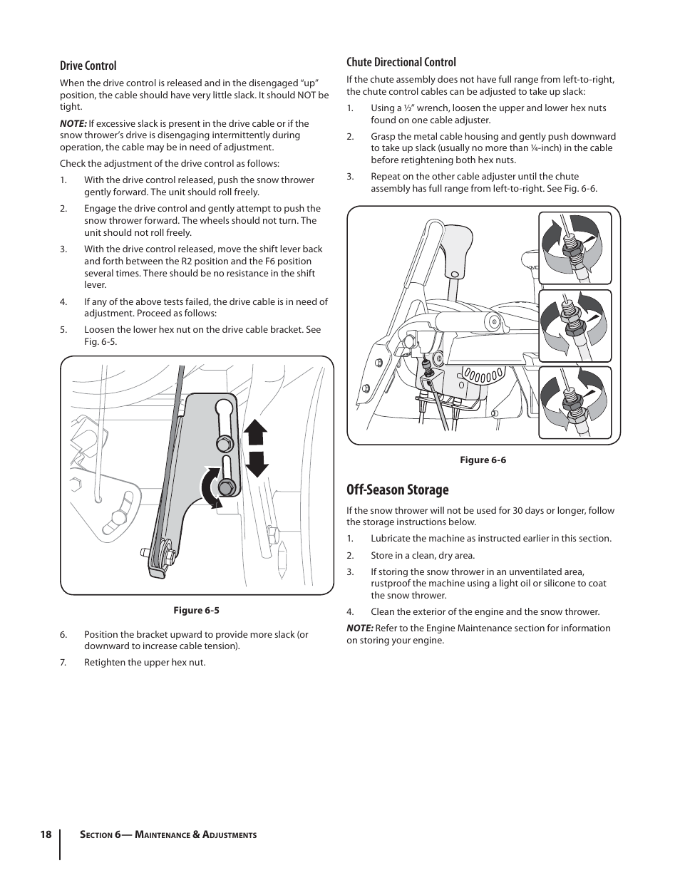Off-season storage, Drive control, Chute directional control | Cub Cadet 524 SWE User Manual | Page 18 / 28